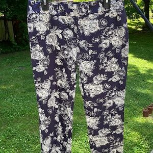 BROOKS BROTHERS Blue & White Floral Rose Print Natalie Ankle Pants size 10P